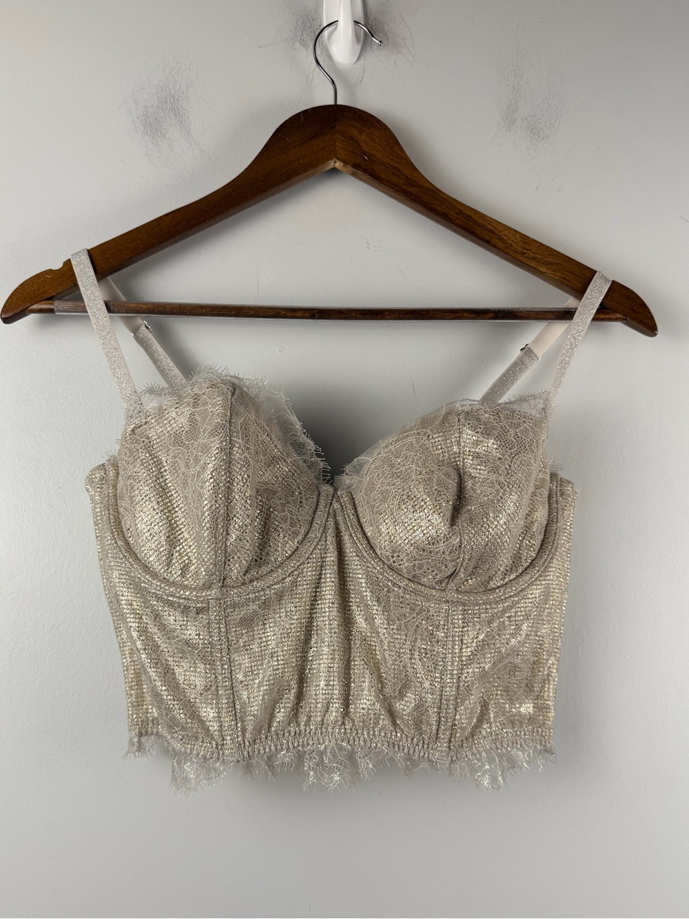 Victoria's Secret 38B Dream Angels Strapless Bra Top Longline Bustier gold foil